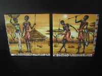 2er Set  Dekofliese * Keramikfliese * Untersetzer * Geschenk 15 x 15 cm - Afrika Dorf