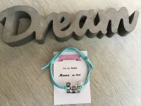 Macrame Armband Geschenk Muttertag Geburt  Prfung  Unikat - Family Velourlederband hellblau