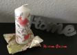 Kerzen * weiß * h: 170 mm - Unikat - Herzen & Vögeln rot