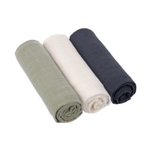 Lässig - Mulltücher 3er Set 85 x 85 cm Olive/Milky/Navy