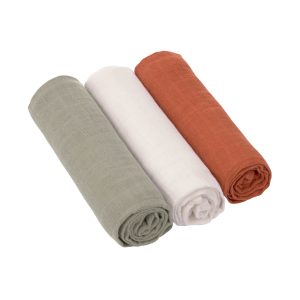 Lässig - Mulltücher 3er Set 85 x 85 cm Rust/Olive/Milky